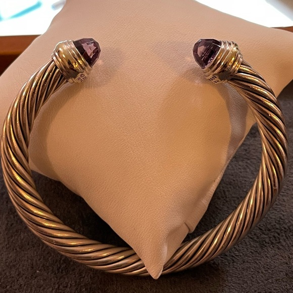 David Yurman Jewelry - David Yurman Two tone 7mm Cable Bracelet with Amethyst